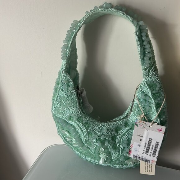 Viral Light Green Floral Beaded Shoulder Bag - Picture 5 of 6